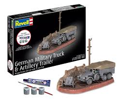 1:76 GERMAN MILITARY TRUCK & ARTILLERY TRAILER W/PAINT, GLUE & A BRUSH
