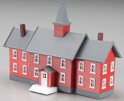 BUILT-UP LITTLE RED SCHOOLHOUSE LIGHTED WITH FIGURES