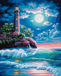 LIGHTHOUSE IN MOONLIGHT (20IN X 16IN)